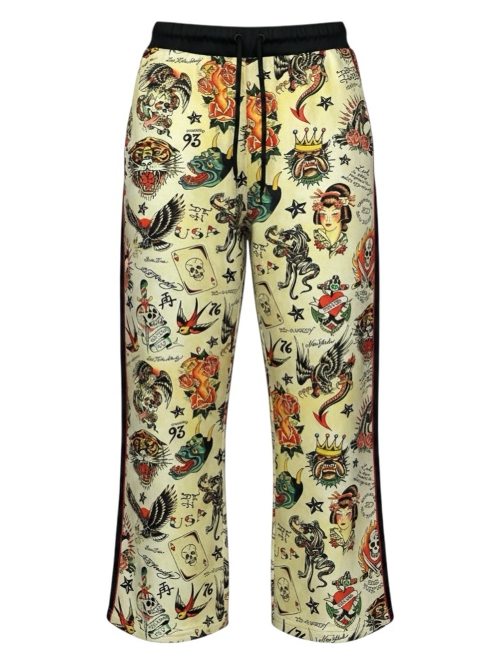 Ed Hardy Cream Tattoo-Print Track Pants